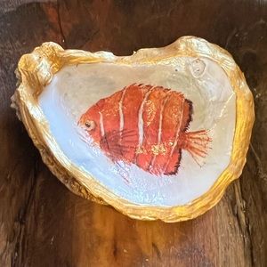 3.5” Hand Painted Decoupage Oyster Shell